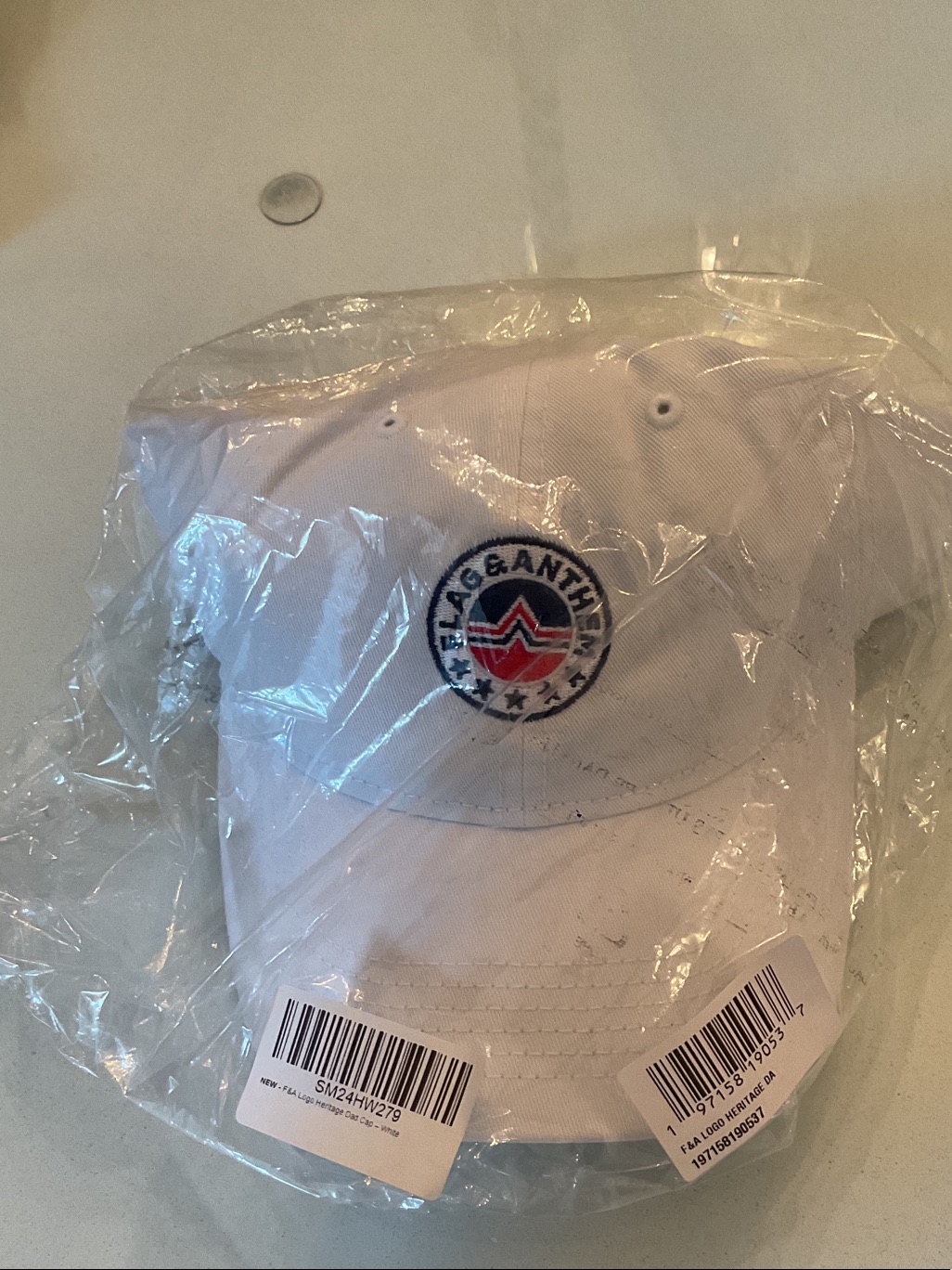 New Flag  Anthem White Embroidered Logo Baseball Cap